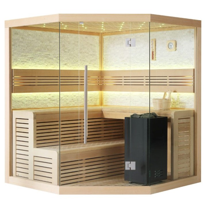 Finská sauna EAGO AWT B1101C hemlock 180×180 9 kW EOS BiO-Cubo
