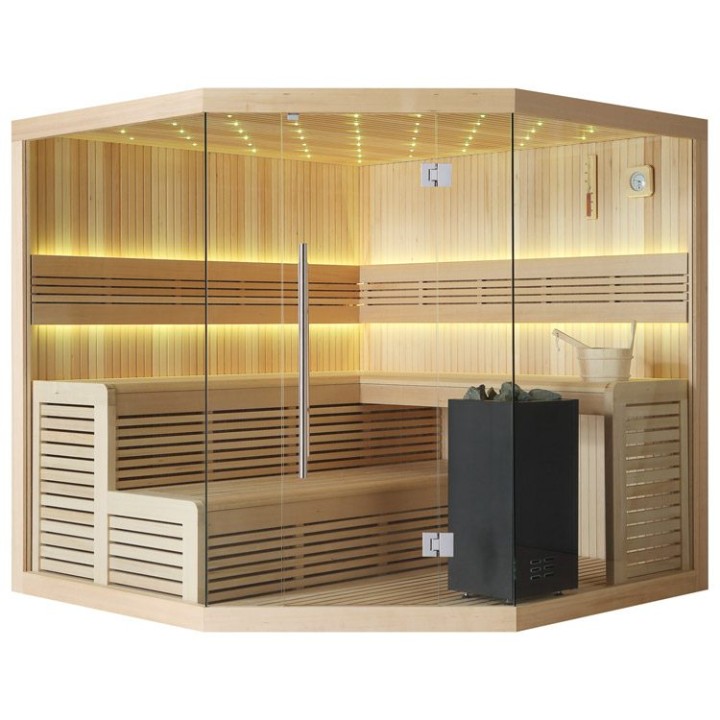 Finská sauna EAGO AWT B1111A hemlock 220×220 9 kW EOS BiO-Cubo
