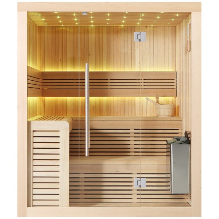 Finská sauna EAGO AWT B1112C hemlock 180×150 9 kW TheWall Bi-O