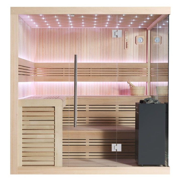 Finská sauna EAGO AWT B1115B hemlock 200×200 9 kW EOS BiO-Cubo