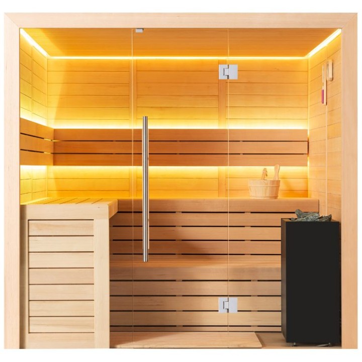 Finská sauna EAGO AWT B1612A hemlock 220×200 9 kW EOS Bi-O Cubo