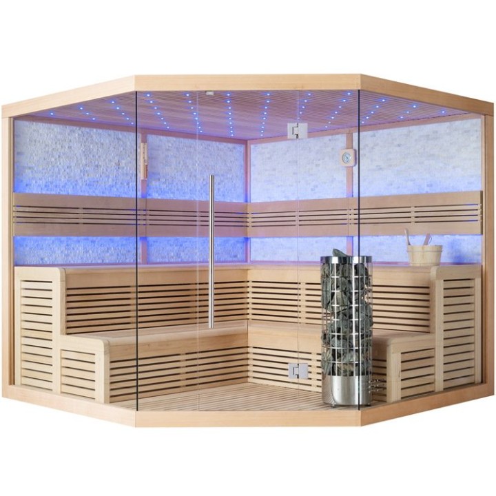 Finská sauna EAGO AWT E1101 XL hemlock 250×250 9 kW Cilindro