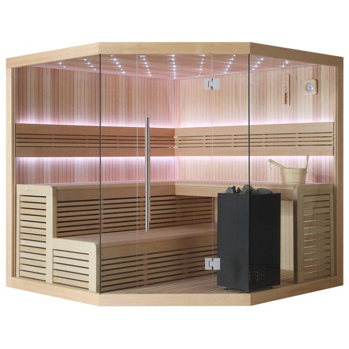 Finská sauna EAGO AWT E1111C hemlock 180×180 9 kW Virta