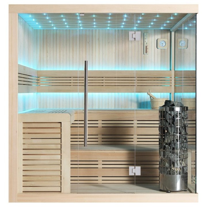 Finská sauna EAGO AWT E1115B hemlock 200×200 9 kW Cilindro