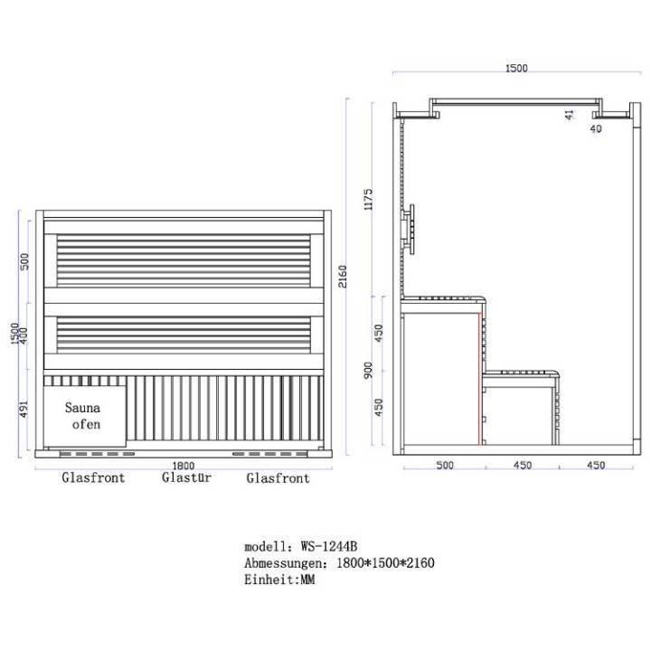 Finská sauna EAGO AWT E1244B červený cedr 180×150 9 kW Kivi