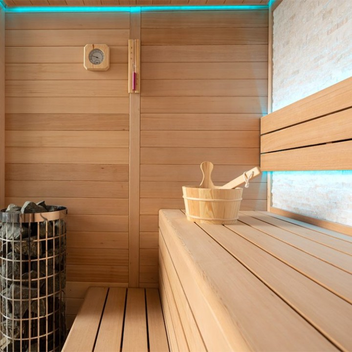 Finská sauna EAGO AWT E1604C hemlock 160×150 6 kW TheWall