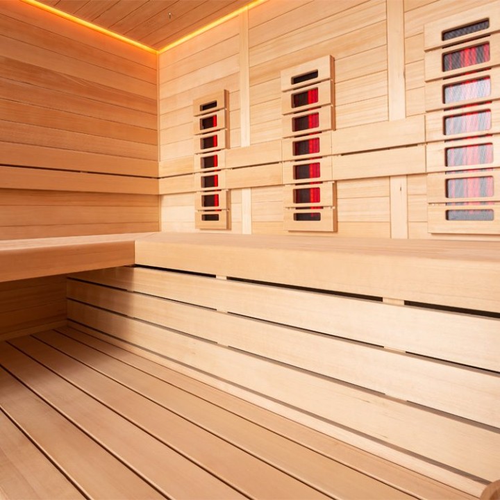 Finská sauna EAGO AWT E1612C-IR hemlock 180×160 9 kW TheWall