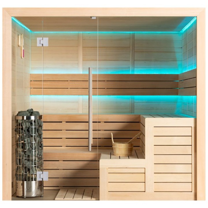 Finská sauna EAGO AWT E1613XL hemlock 240×200 9 kW Cilindro