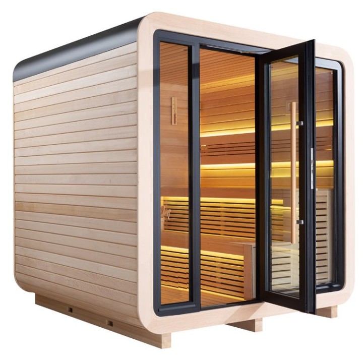 Zahradní sauna EAGO AWT THE CUBE X2 hemlock 225×225 s kamny Harvia na 