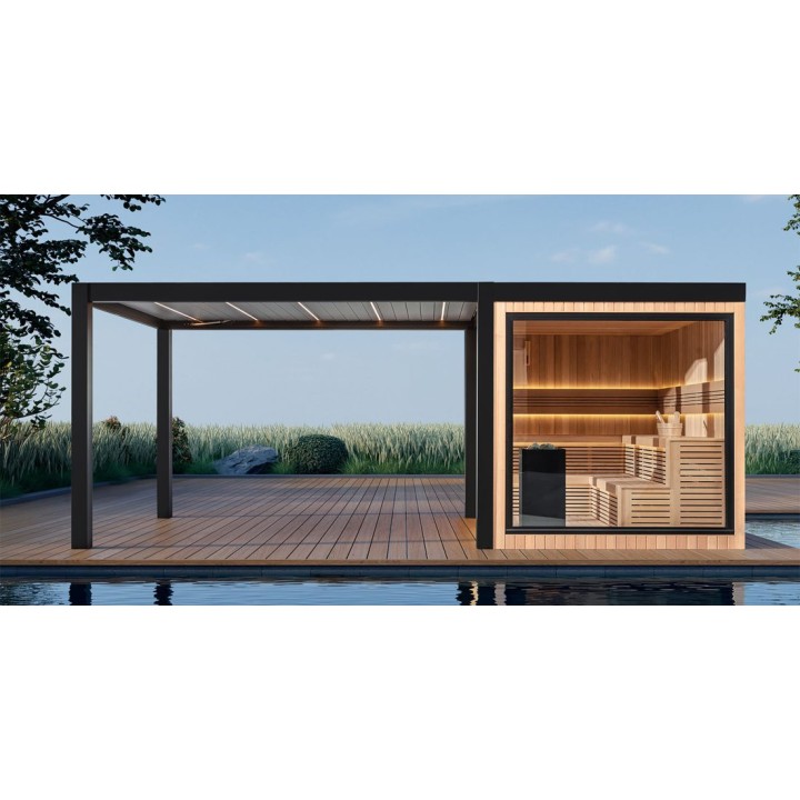 Zahradní sauna EAGO AWT Saunahaus THE CUBE X7-R za hemlock 300×635 bez