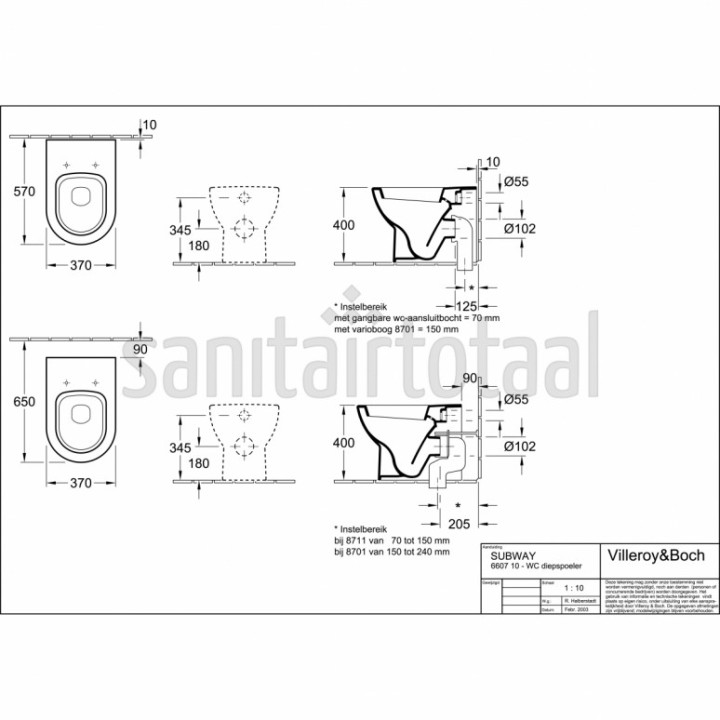 Stojící keramické WC - toaleta - záchod Villeroy en Boch Subway 57x37x40cm 911010683
