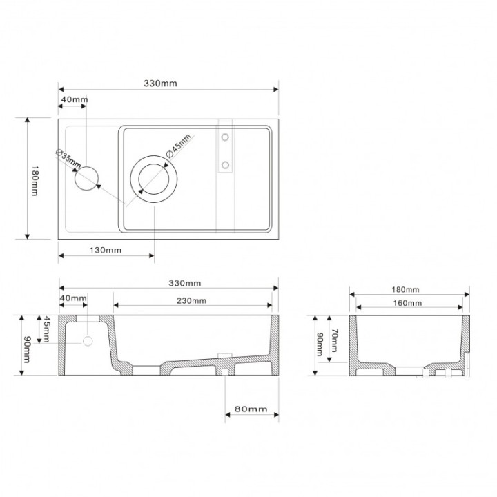 Mramorové umyvadlo Mocoori matné M110-1011 33x18x9cm